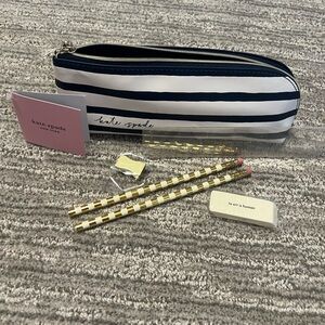 Kate Spade Navy Painted Stripe Pencil Case.  Brand New.
